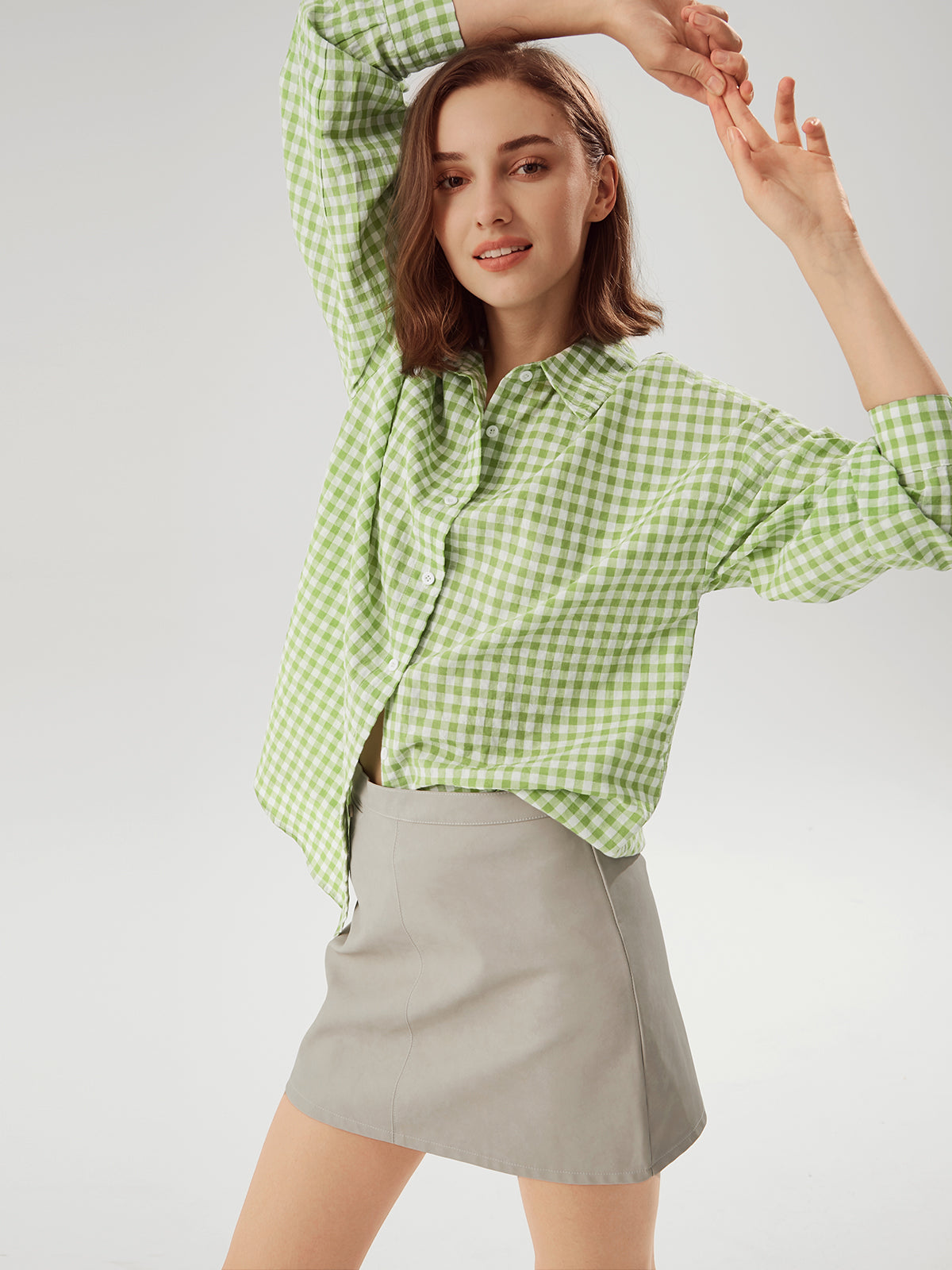 Oversized Gingham Collared Shirt