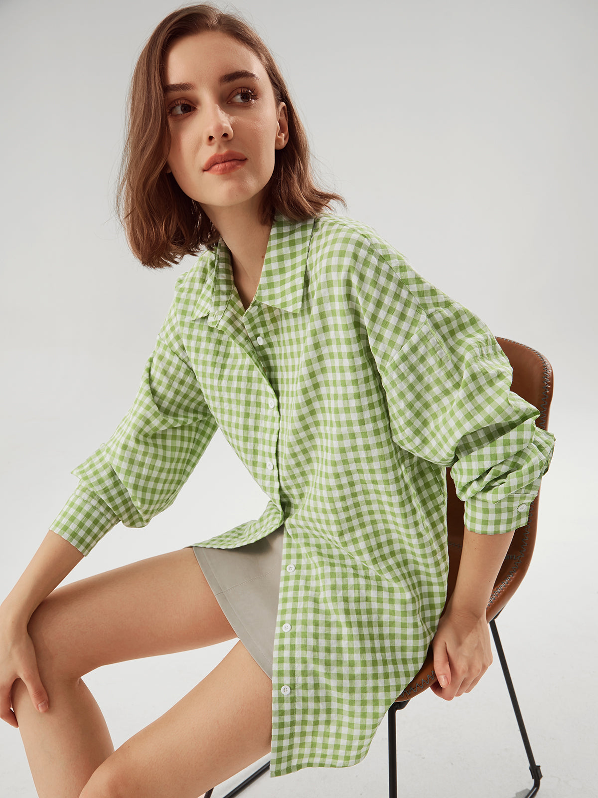 Oversized Gingham Collared Shirt