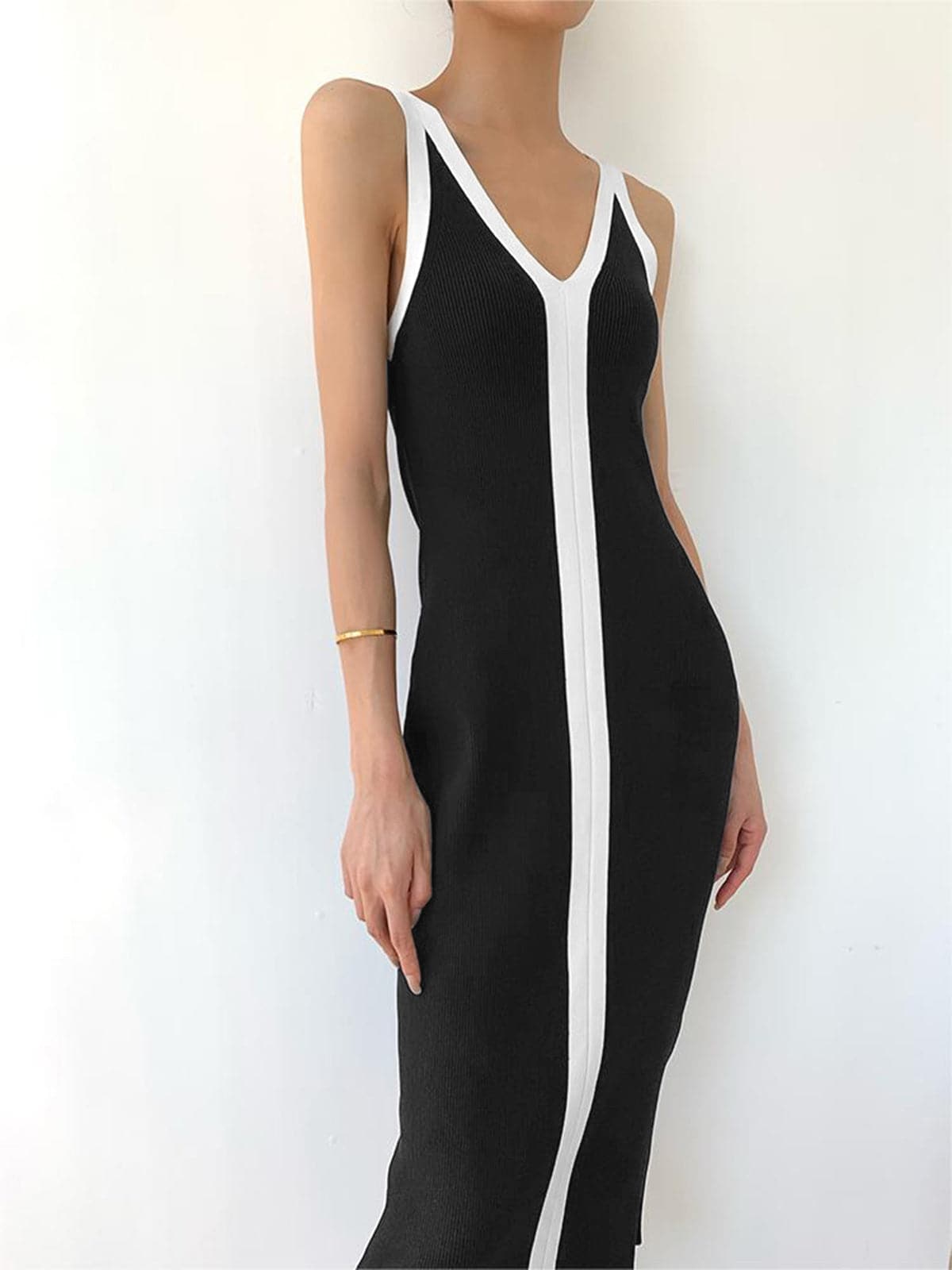 V-Neckline Monochrome Long Dress