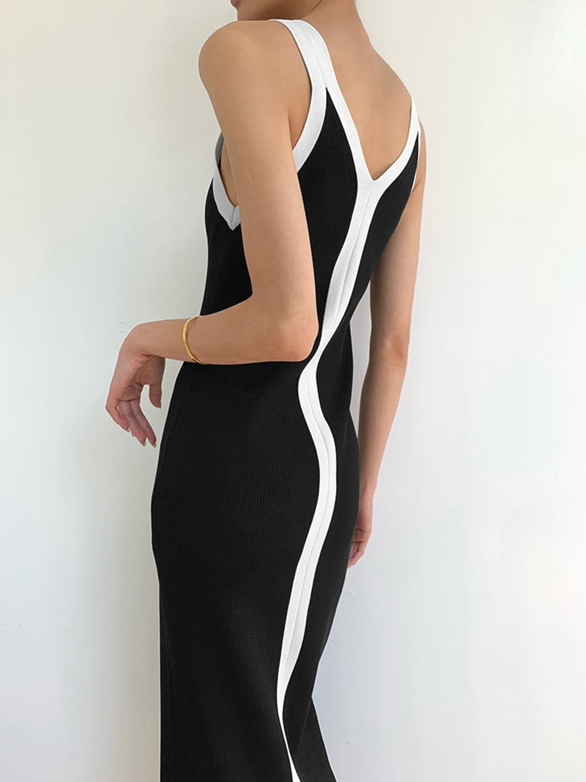 V-Neckline Monochrome Long Dress