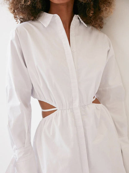 Solid Waist Cutout Shirt Dress