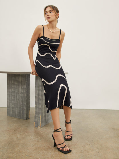 Wavy Print Strap Dress