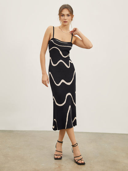 Wavy Print Strap Dress