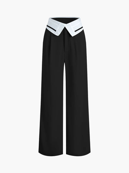 Contrast Waist Leisure Wide Leg Pants