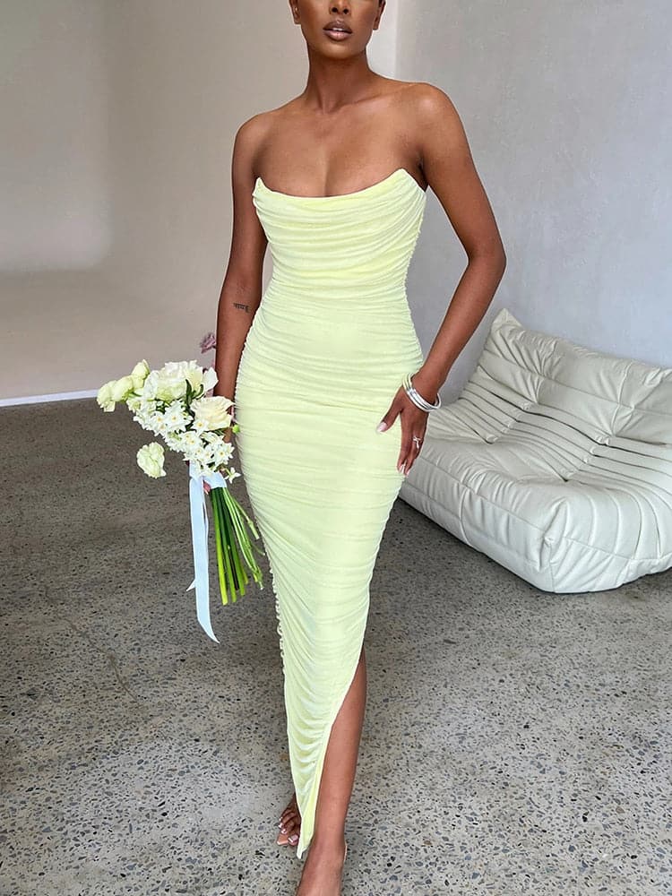 Mesh Bodycon Strapless Dress